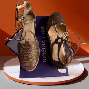 Stuart Weitzmann WalkMyWay Lace-Up Espadrilles in Gold